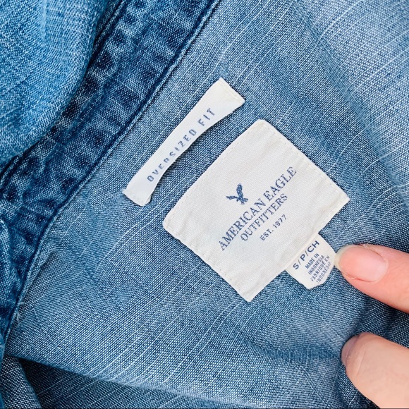 AEO Embroidered Floral Oversized Shirt Jean Top - Picture 13 of 16